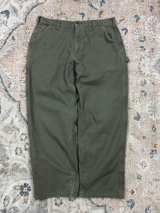 Carhartt Canvas Work Wear Carpenter Plaid Lined Pants Size 36W Sage Green