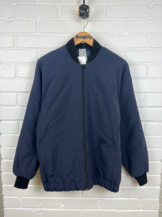 Vintage 80s/90s Blank Quilted Lined Insulated Bomber Jacket Size M Navy Blue