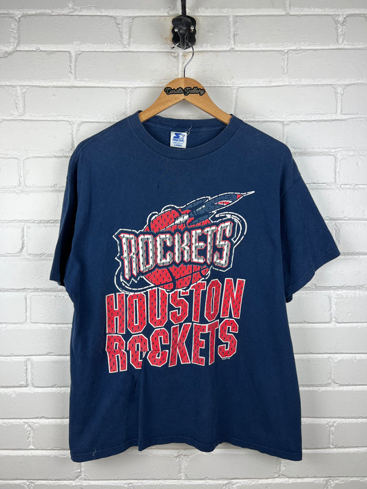 Vintage 90s Houston Rockets NBA Basketball Mesh Graphic Starter T Shirt Size L