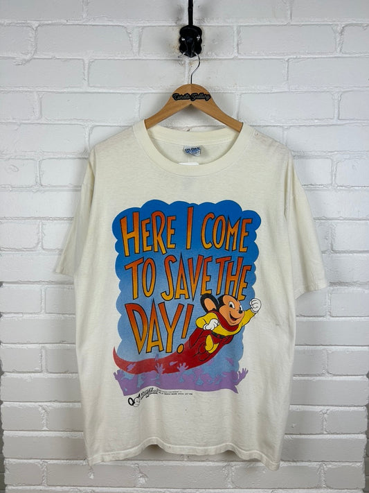 Vintage 1993 Mighty Mouse Here I Come To Save The Day Cartoon TV Show T Shirt Size XL