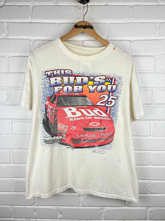 Vintage 1996 This Buds For You Nascar Racing Budweiser Beer T Shirt Size Large 90s