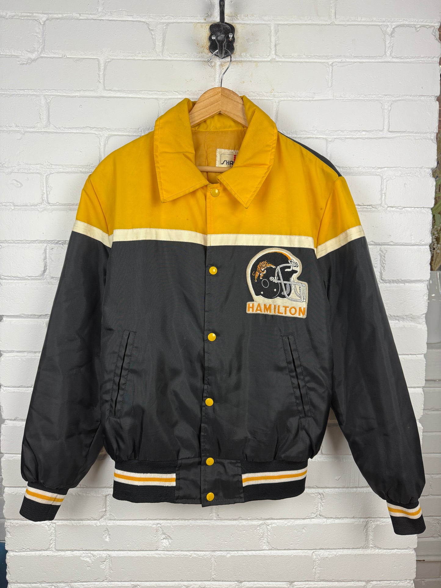 Vintage 80s Hamilton Tiger Cats Insulated Two Tone Bomber Jacket Size L