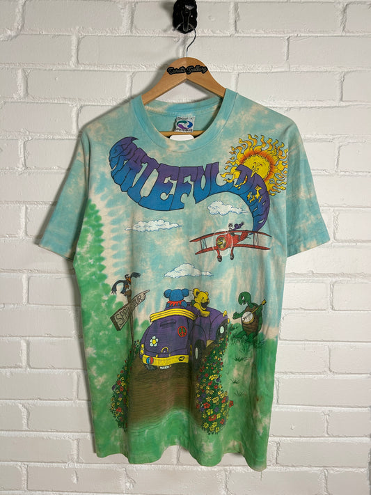 Vintage 1992 Grateful Dead Spring Tour Dancing Bears Tie-Dye Liquid Blue T-Shirt Size L 90s