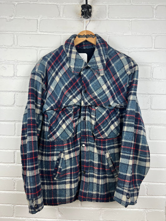 Vintage 80s Cross Country Sportswear Fleece Lined Plaid Button Up Overcoat Jacket Size XL
