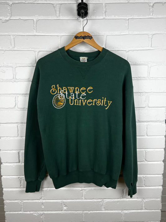 Vintage 90s Shawnee State University Collegiate Crest Spell-Out Sweatshirt Size L Forest Green