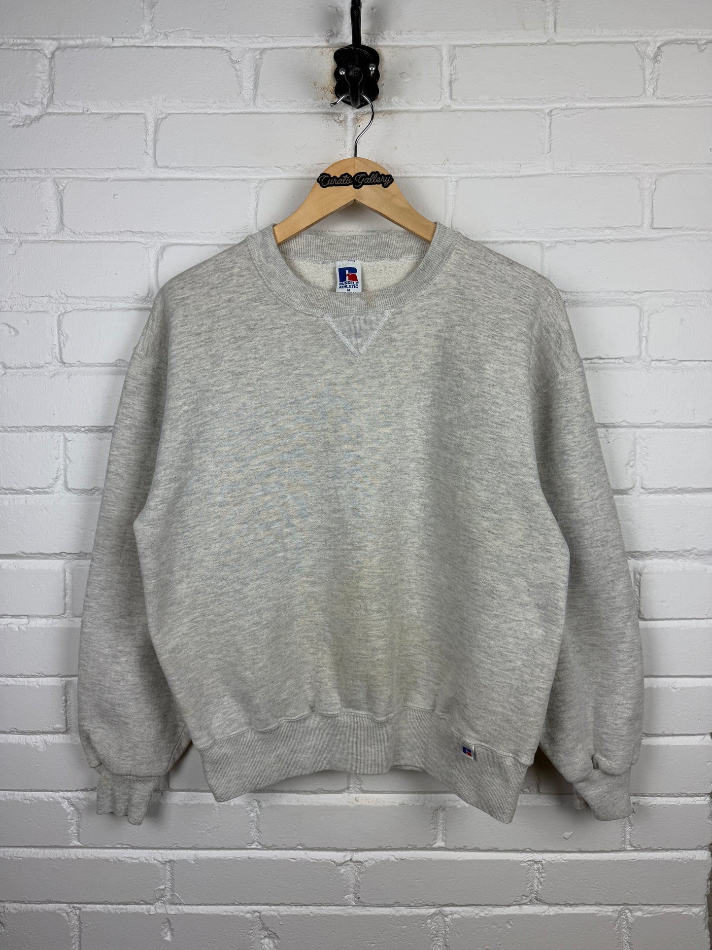 Vintage 90s Russell Athletic Cropped Boxy Fit Blank Crewneck Sweatshirt Size M Heather Gray