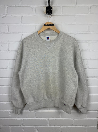 Vintage 90s Russell Athletic Cropped Boxy Fit Blank Crewneck Sweatshirt Size M Heather Gray