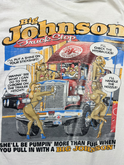 Vintage 90s Big Johnson Truck Stop Pull It In Fill'er Up T Shirt Size M