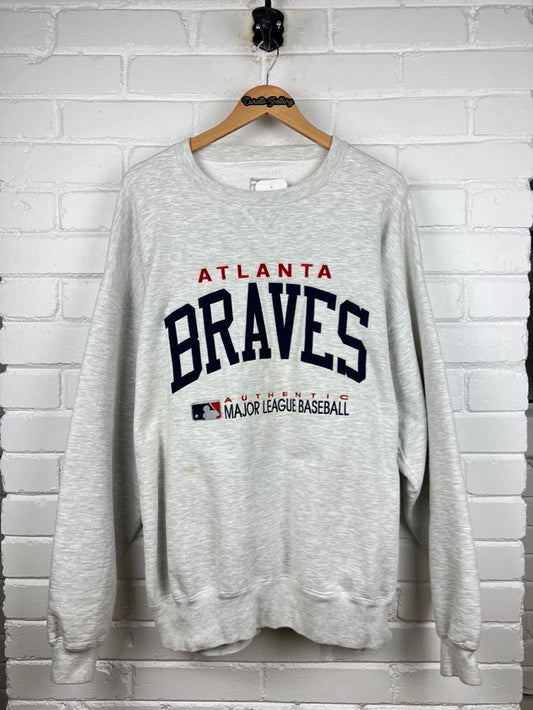 Vitnage 90s Atlanta Braves Embroidered MLB Baseball Russell Athletic Sweatshirt Size XXL