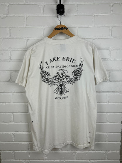 Vintage 2004 Harley Davidson Burning Up The Road Flaming Eagle T Shirt Size L