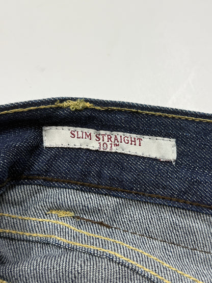Vintage Y2K JNCO Slim Straight 101 Dark Wash Embroidered Pockets Denim Jeans Size 42W