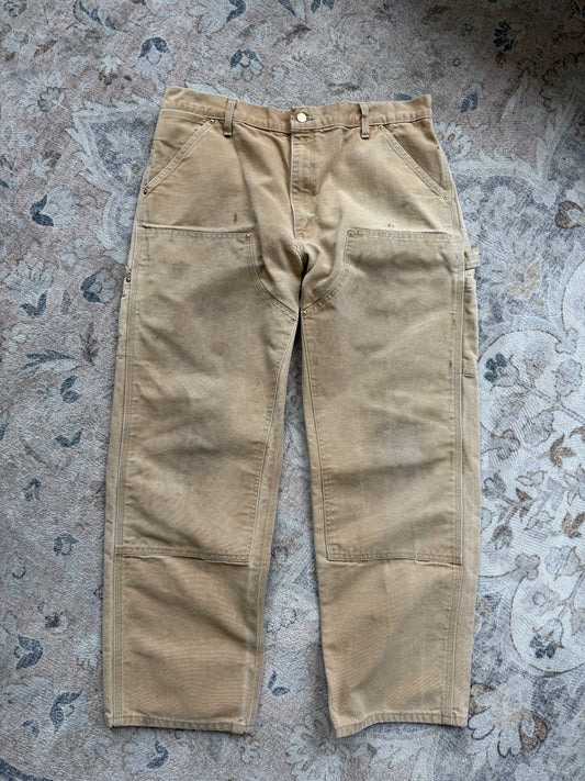 Vintage 90s Carhartt Canvas Work Wear Dungaree Fit Double Knee Pants Size 37W B01