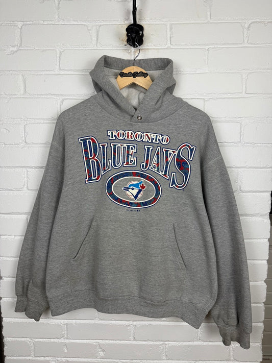 Vintage 1993 Toronto Blue Jays MLB Baseball Paisley Graphic Print Hooded Sweatshirt Size L 90s