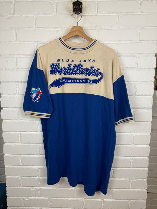 Vintage 1992 Toronto Blue Jays World Series Champs Starter Embroidered Script T Shirt Size XL