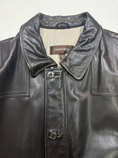 Vintage Danier Leather Insulated Long Full Zip Button Up Long Trench Leather Jacket Size XLT