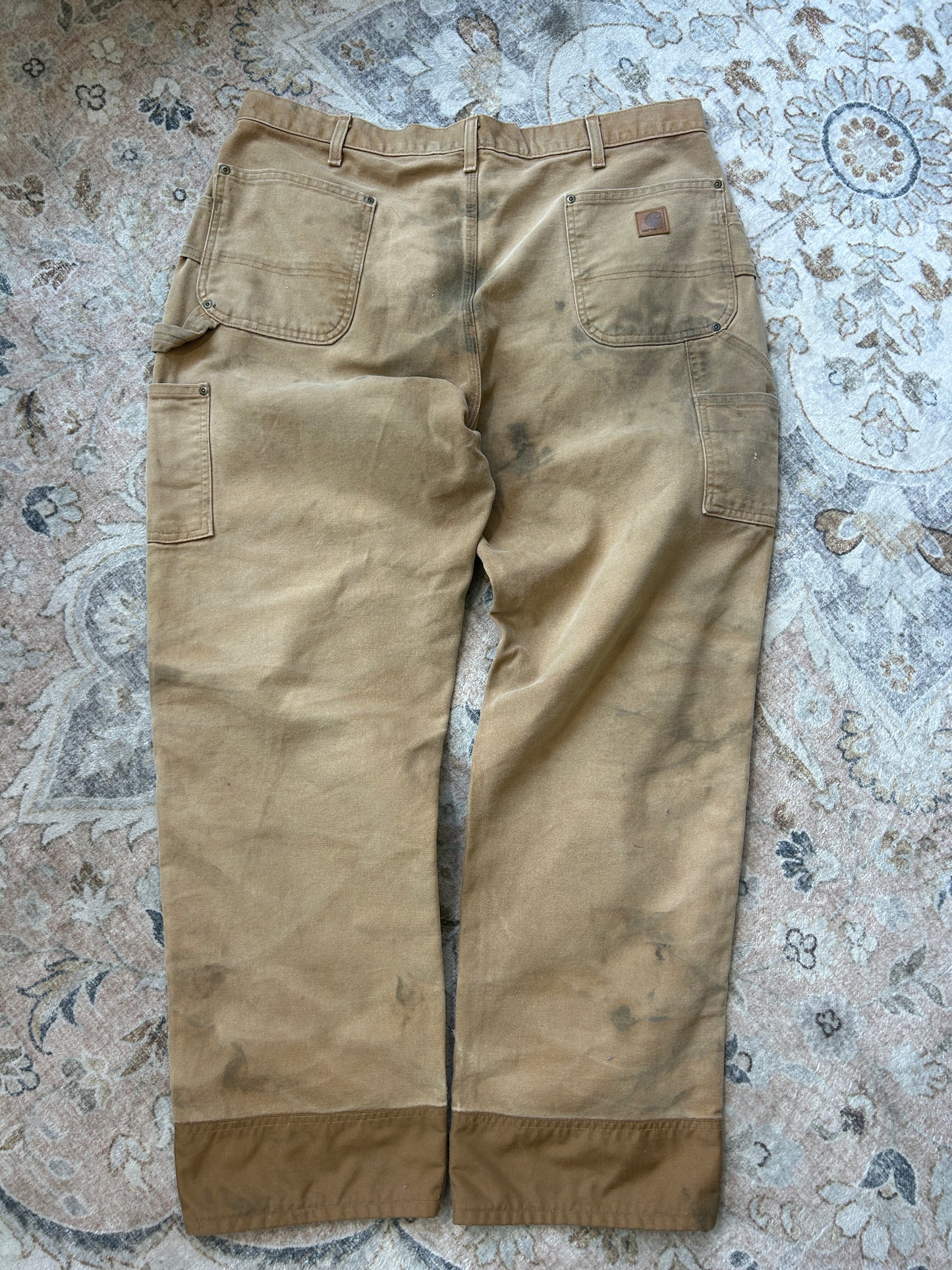 Carhartt Canvas Work-Wear Double Knee Dungaree Fit Pants Size 40W Beige B292