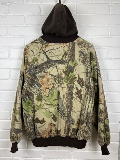 Cabelas Real Tree Camo Quilted Lined Insulated Hooded Bomber Jacket Size L