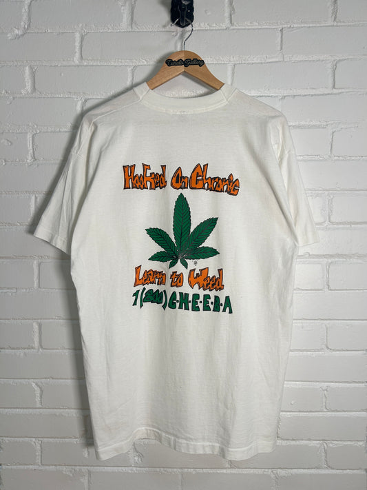 Vintage 90s Hooked On Chronic Learn To Weed Hash Bash Marijuana T-Shirt Size XL