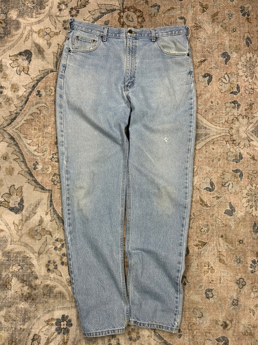 Vintage Carhartt Denim Work Wear Loose Fit Light Wash Pants Size 38W