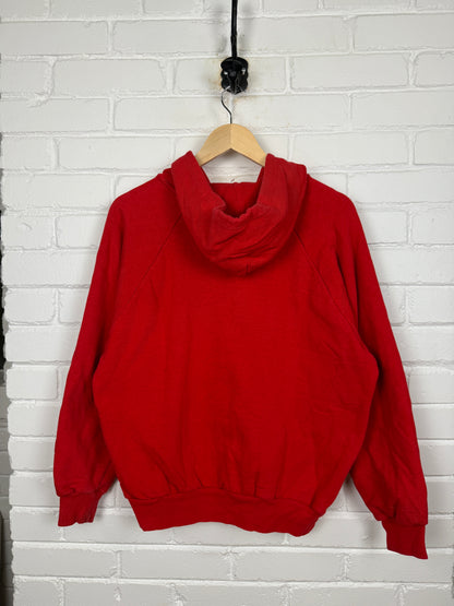 Vintage 80s Lifetrends Thermal Lined Blank Full Zip Hooded Sweatshirt Size L Red