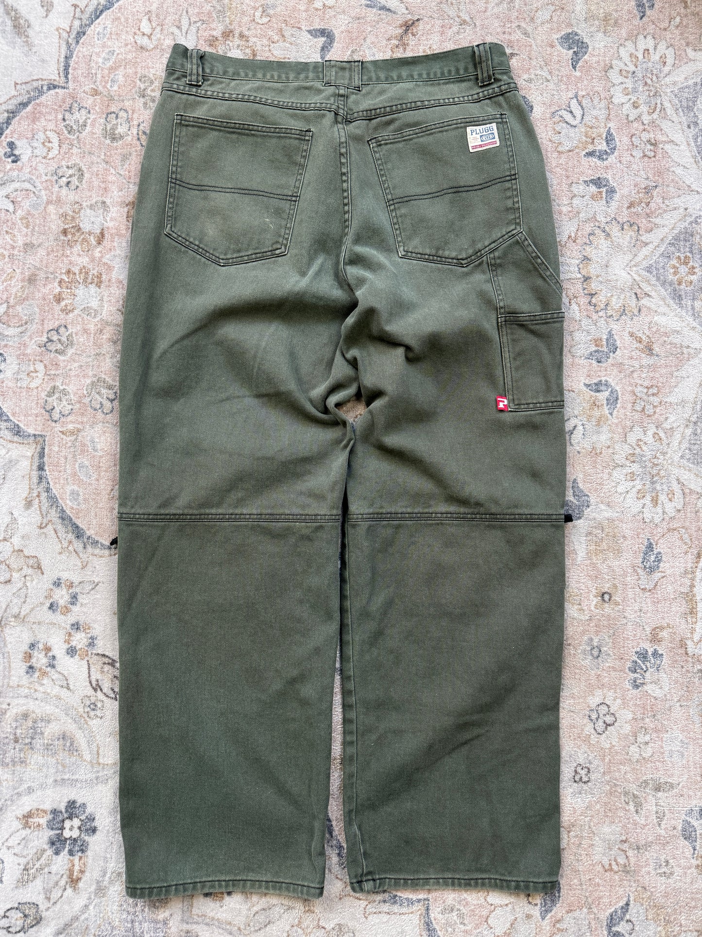 Vintage Y2K Plugg Double Knee Utility Pocket Baggy Carpenter Style Denim Pants Size 37W