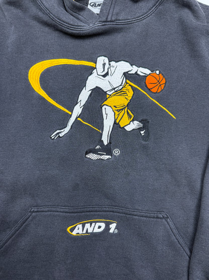 Vintage 90s And 1 Basketball Embroidered Graphic Hooded Sweatshirt Size Youth L