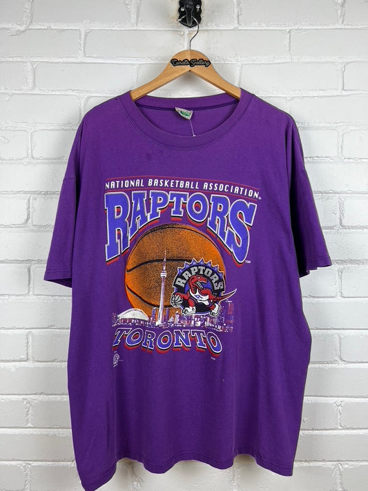 Vintage 90s Toronto Raptors City Skyline NBA Basketball T Shirt Size XL Purple