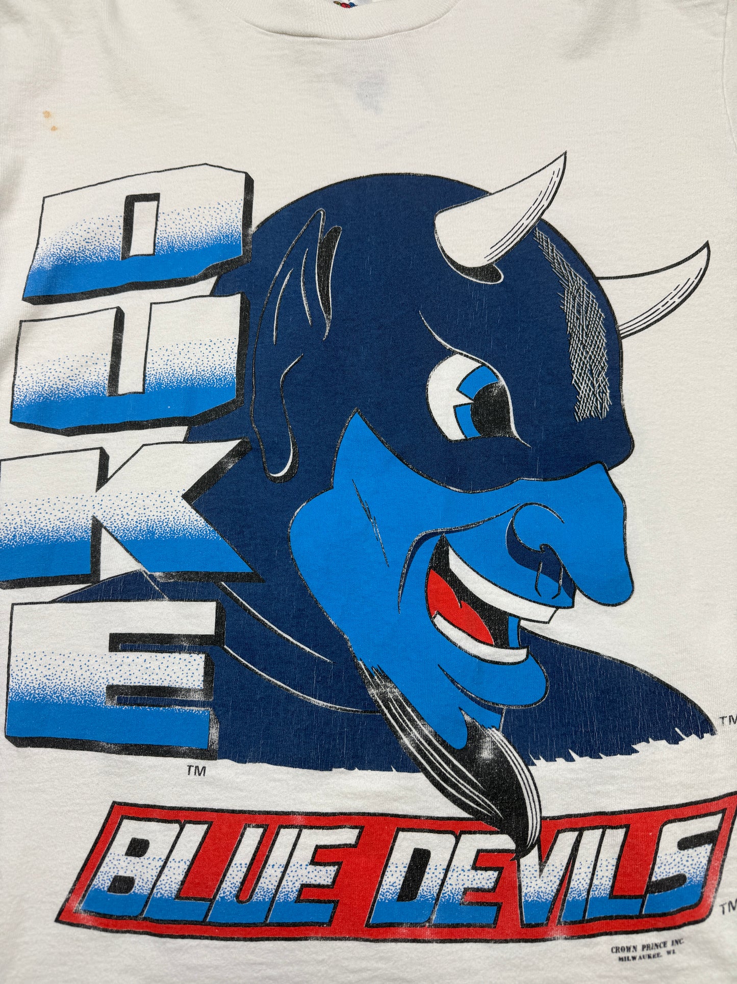 Vintage 90s Duke Blue Devils University NCAA Basketball Big Graphic T Shirt Size L March Madness