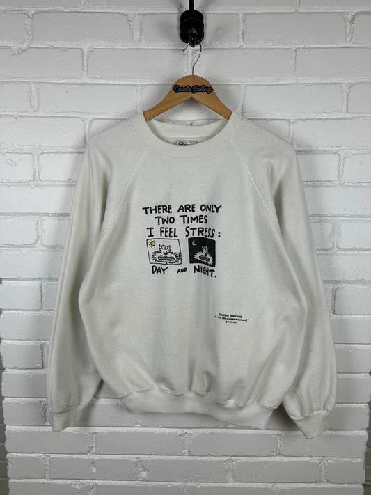 Vintage 80s There Are Only Two Times I Feel Stress... Crew Neck Sweatshirt Size XL