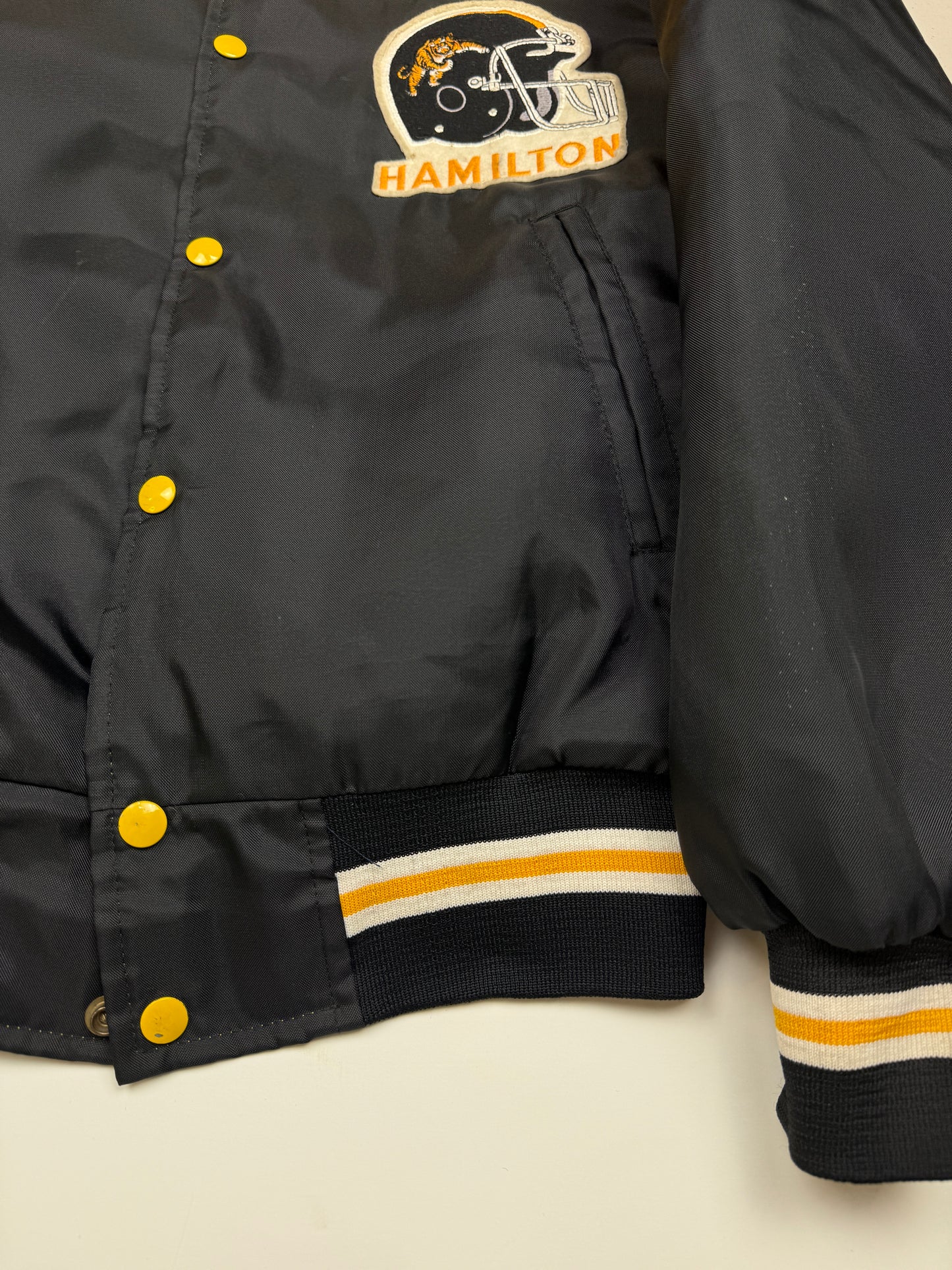 Vintage 80s Hamilton Tiger Cats Insulated Two Tone Bomber Jacket Size L