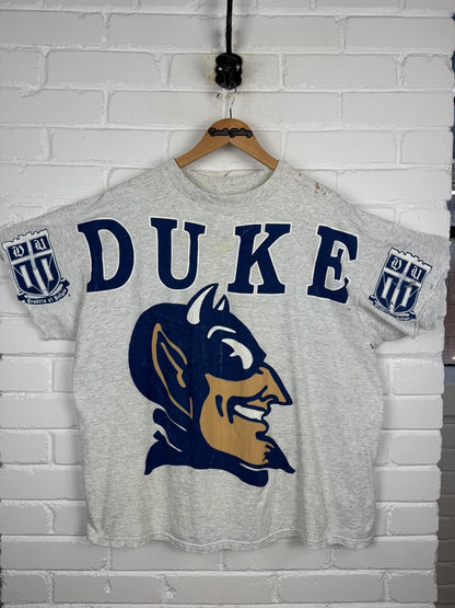 Vintage 90s Duke Blue Devils NCAA Big Spell Out Basketball Graphic T Shirt Size XXL
