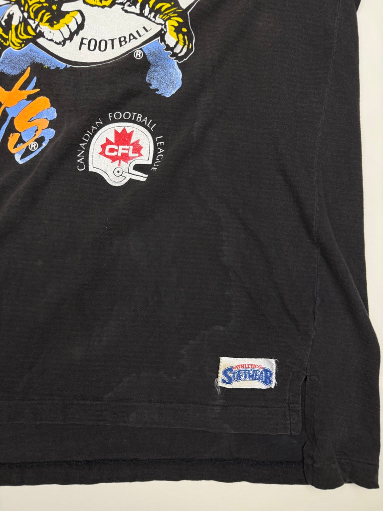 Vintage 1990 Hamilton Tiger Cats Claw Mark Big Graphic Soft Wear T Shirt Size XL