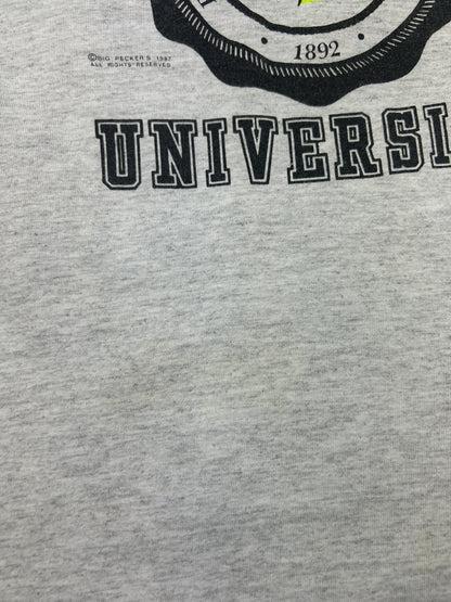 Vintage 1987 Big Peckers University Humungos Crest Parody T Shirt Size L 80s