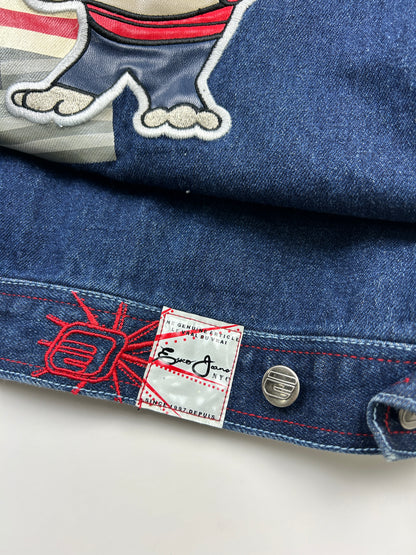 Vintage Y2K Exco Jeans Bulldog American Flag Trucker Denim Jacket Size L