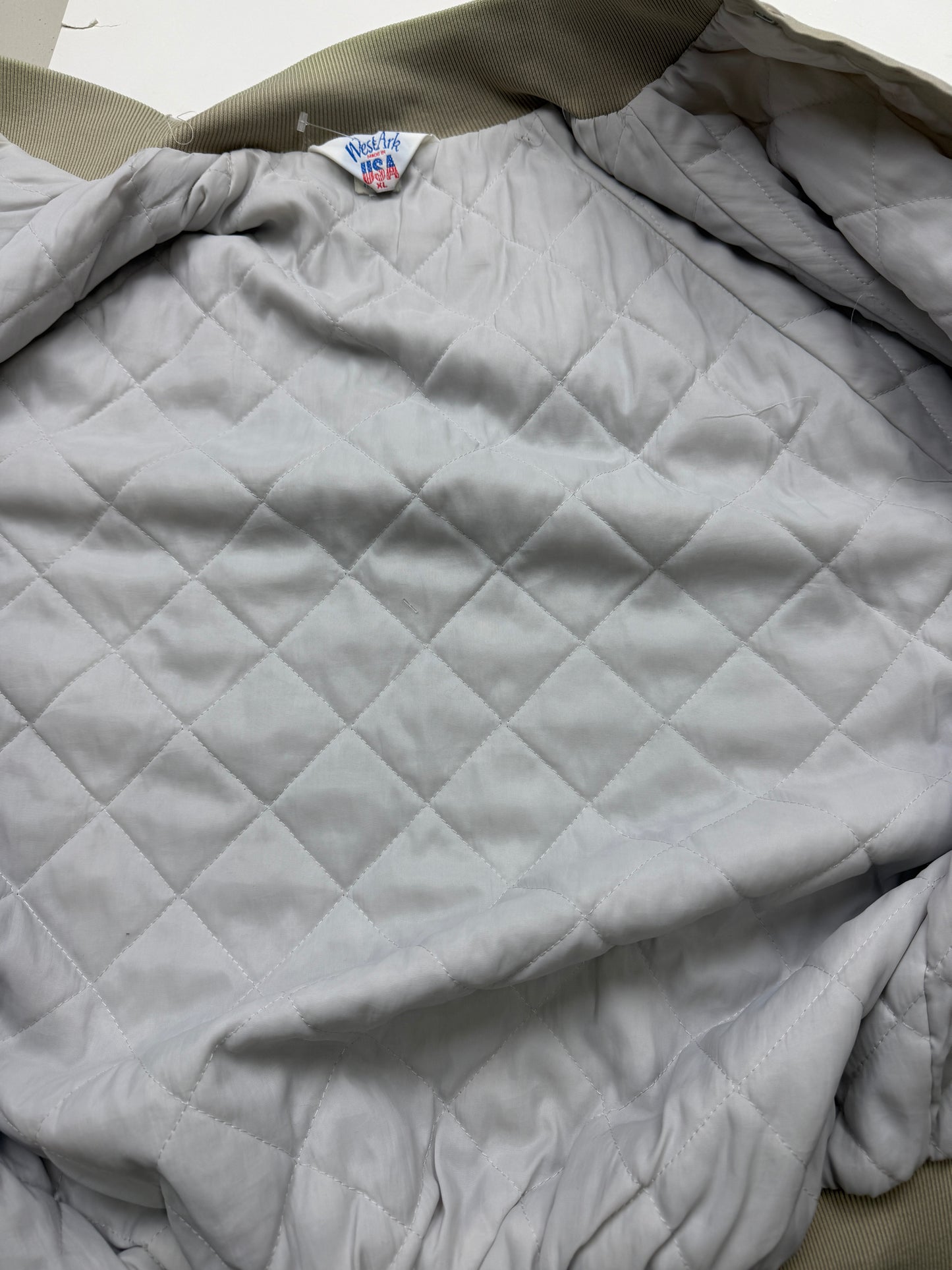Vintage 80s/90s West Ark Quilted Lined Bomber Jacket Size XL Made In USA Beige