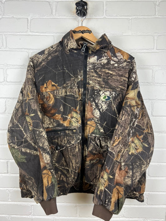 Mossy Oak Real Tree Camo Rip Stop Insulated Full Zip bomber Jacket Size XL Earth Tones