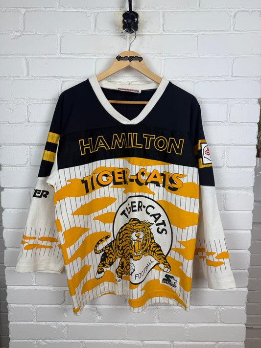 Vintage 80s Hamilton Tiger-Cats Starter All Over Print Football Jersey Size L