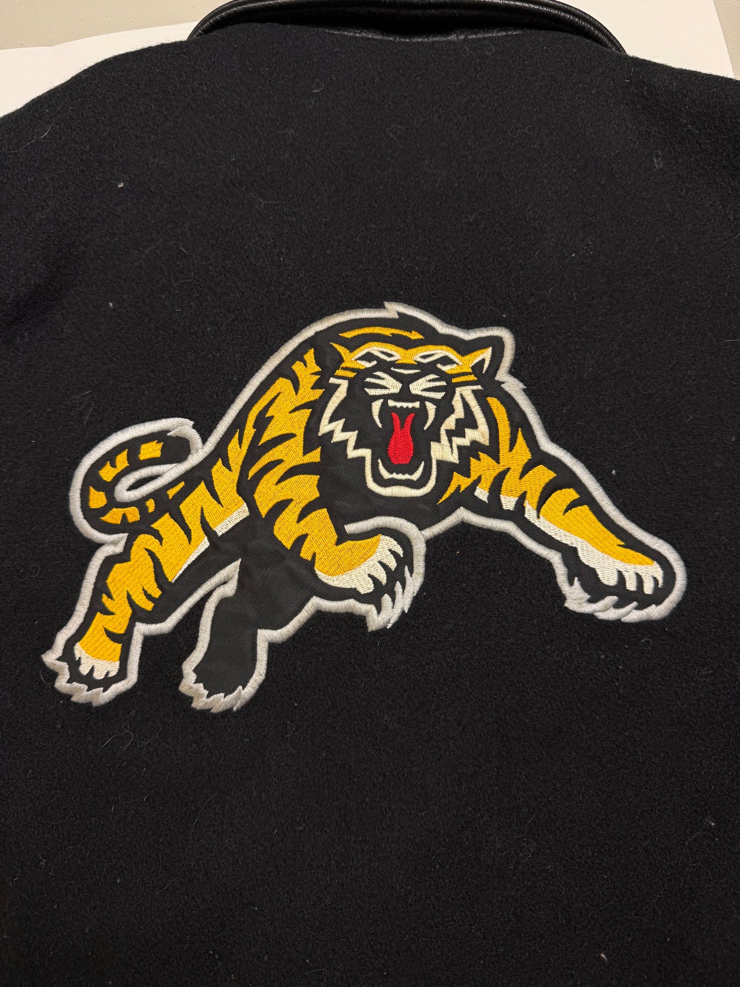 Vintage 90s Hamilton Tiger Cats Embroidered Wool Varsity Bomber Jacket Size XL