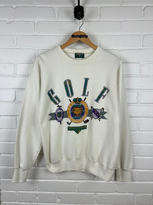 Vintage 90s American Eagle Golf Crest Big Graphic Crew Neck Sweatshirt Size M