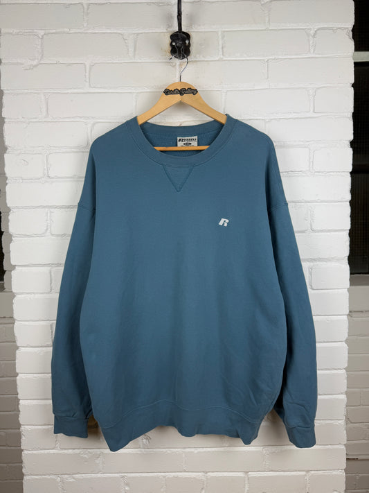 Russell Athletic Boxy Fit Blank Crewneck Sweatshirt Size XXL Faded Blue