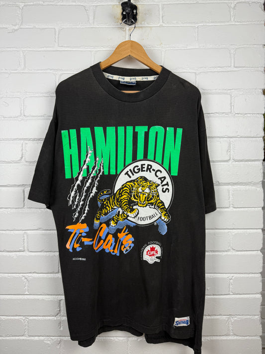 Vintage 1990 Hamilton Tiger Cats Claw Mark Big Graphic Soft Wear T Shirt Size XL