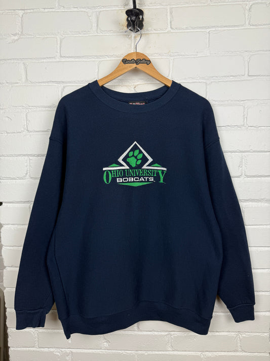 Vintage 90s Ohio University Bobcats Embroidered Spell Out Collegiate Crewneck Size XL