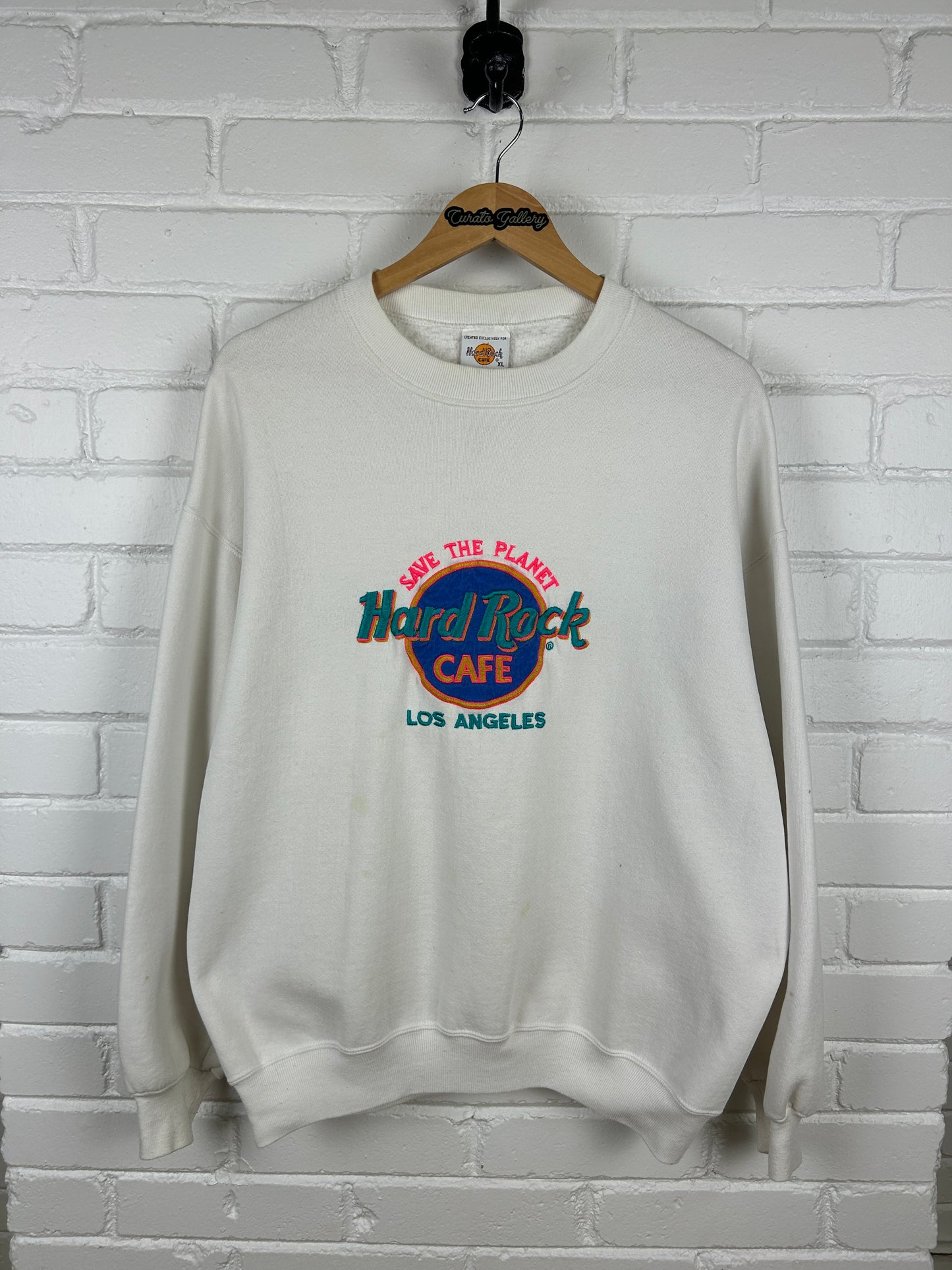 Vintage 90s Hard Rock Cafe Los Angeles Embroidered Crew Neck Sweatshirt Size XL