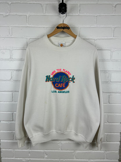 Vintage 90s Hard Rock Cafe Los Angeles Embroidered Crew Neck Sweatshirt Size XL