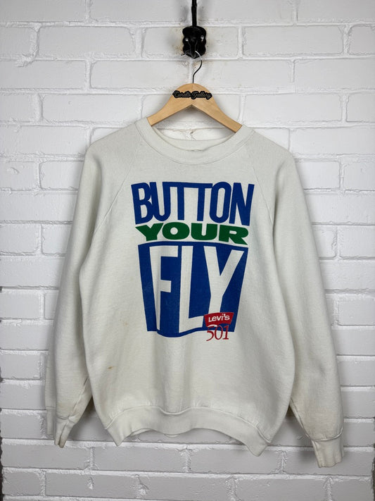 Vintage 80s/90s Levis 501 Button Your Fly Big Graphic Crewneck Size L