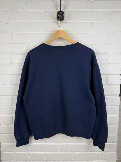 Russell Athletic Cropped Boxy Fit Blank Crewneck Sweatshirt Size M Navy Blue