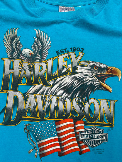 Vintage 1990 3D Emblem Harley Davidson Kansas Bald Soaring Eagle Size L