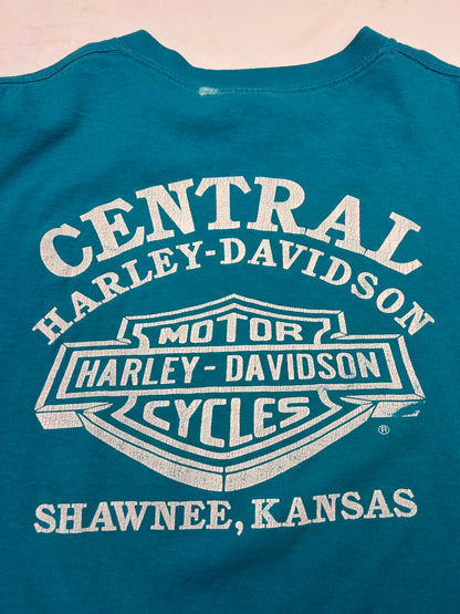 Vintage 1990 3D Emblem Harley Davidson Kansas Bald Soaring Eagle Size L