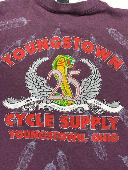 Vintage 1993 3D Emblem American Biker Ride American Youngstown 25 Anni AOP T Shirt Size XL
