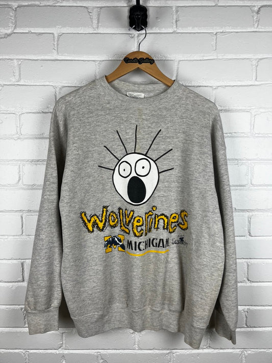 Vintage 1993 Michigan Wolverines Scared Guy NCAA Collegiate Sweatshirt Size Large 90s